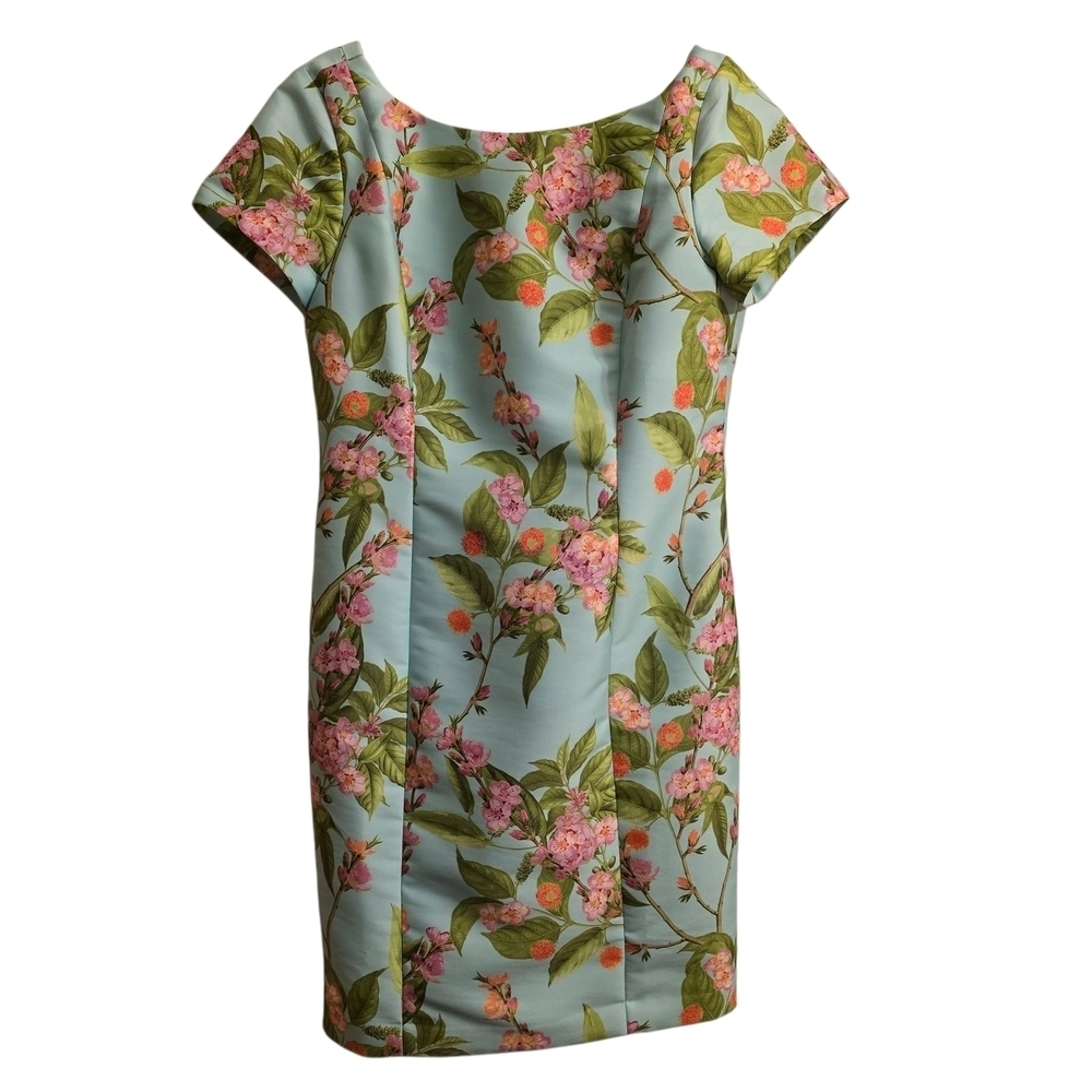 Talbots Aqua Cherry Blossom Floral Print Women's Dress